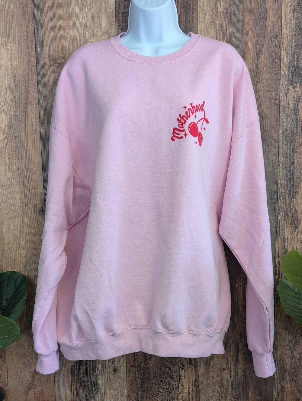 Motherhood Light Pink Sweatshirt with Red Chest Cherry Graphic 2XL W335